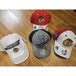 Lot of 4 Chicago Blackhawks Hat Caps Champions Center Ice Stadium Series Adult
